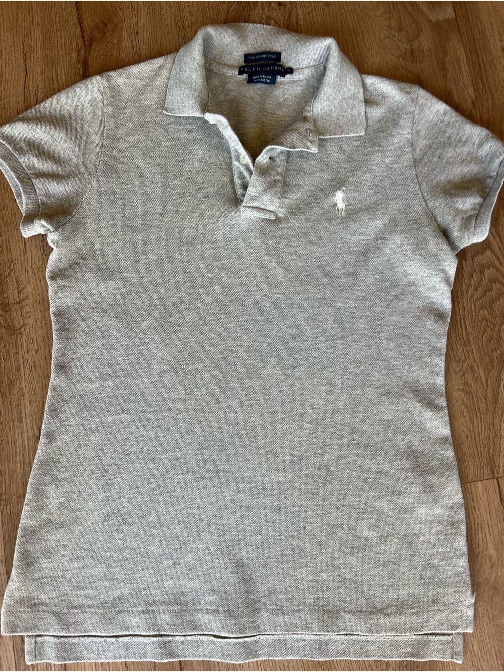 Ralph Lauren The Skinny Polo Gray Cotton Polo Shirt Women’s S Y2K